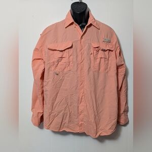 Men's Columbia Medium PFG Fishing Coral/Peach Shirt Vented Hiking Long Sleeve